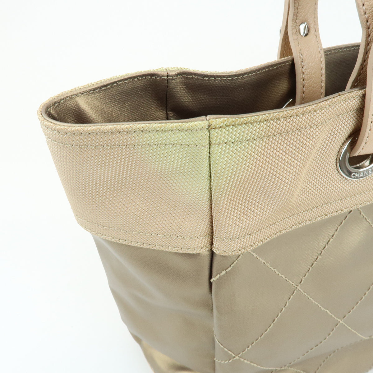 CHANEL Paris Biarritz MM PVC Leather Tote Bag Hand Bag Gold A34209