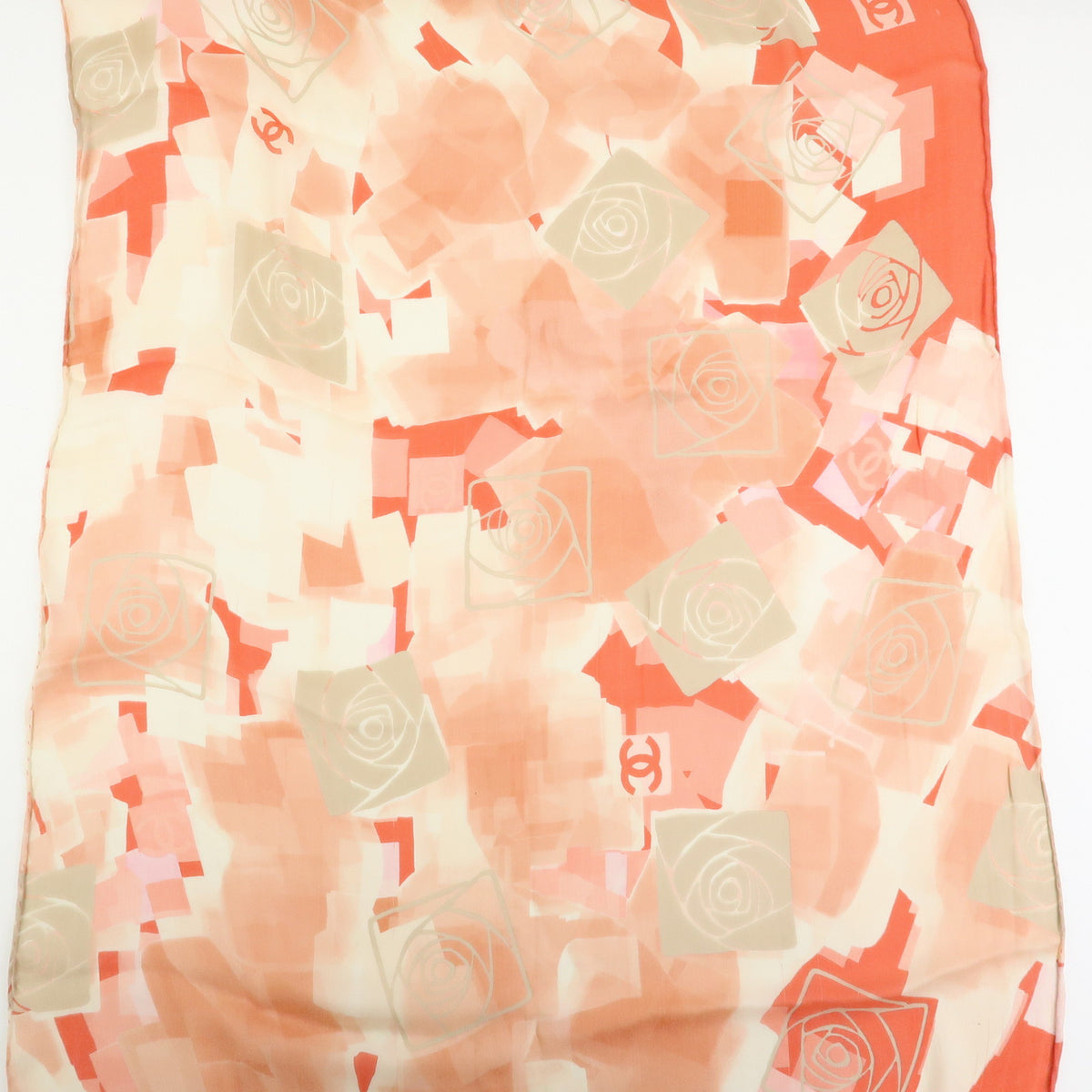 CHANEL COCO Mark Silk 100% Scarf Pink Orange White