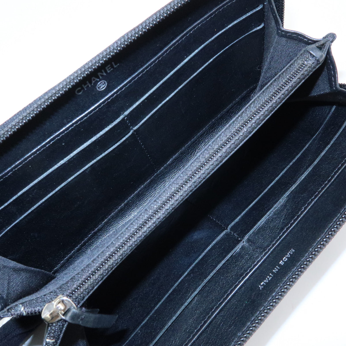 CHANEL COCO Mark Caviarskin Round Zippy Long Wallet Black A50071