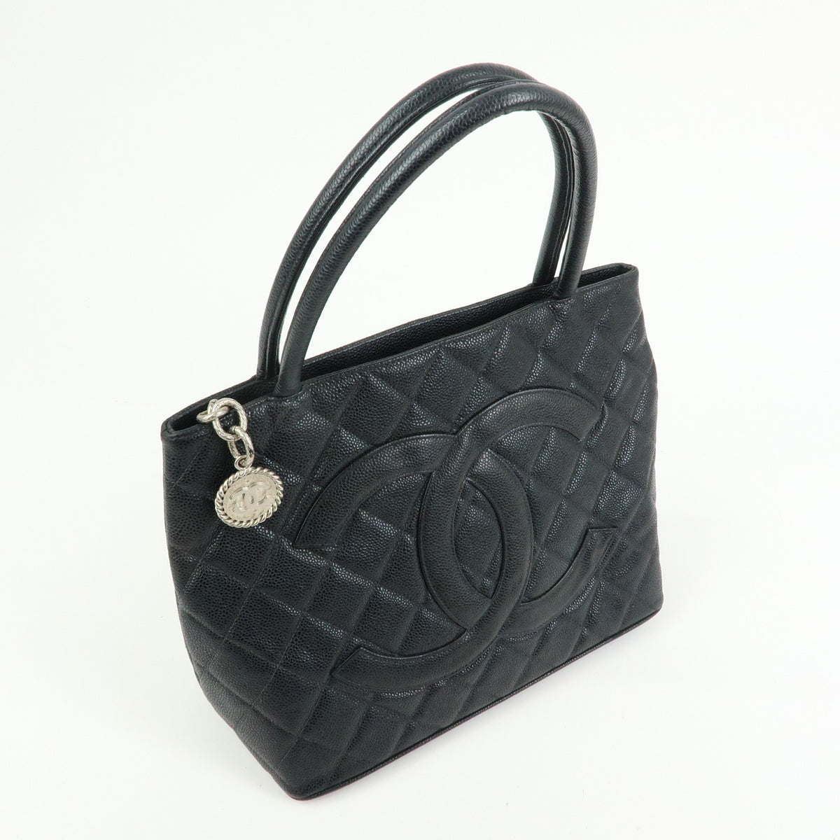 CHANEL Matelasse COCO Mark Medallion Tote Bag Hand Bag Black A01804