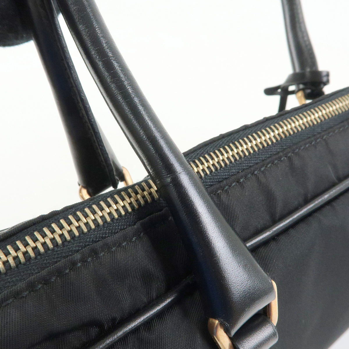PRADA Triangle Log Nylon Leather Shoulder Bag Hand Bag Black