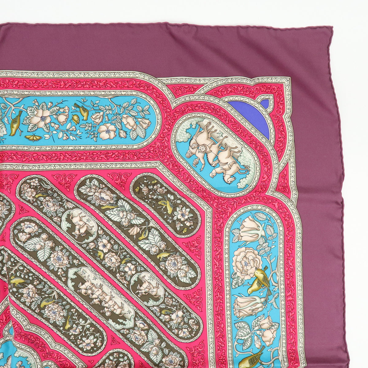HERMES Carre 90 Silk 100% Scarf QALAMDAN Purple Brown Blue
