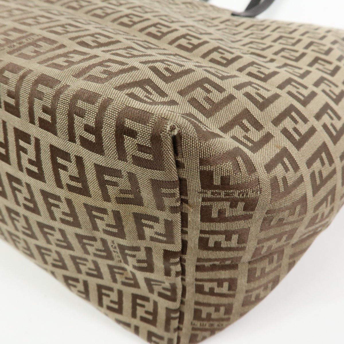 FENDI Zucchino Canvas Leather Tote Bag Hand Bag Brown 8BH005