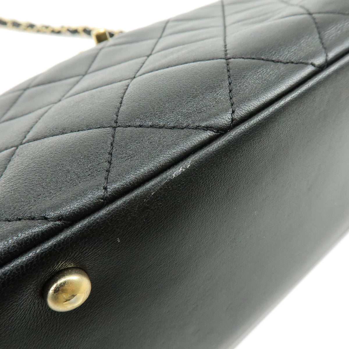 CHANEL Matelasse COCO Mark Lamb Skin 2Way Bag Hand Bag Black A92238