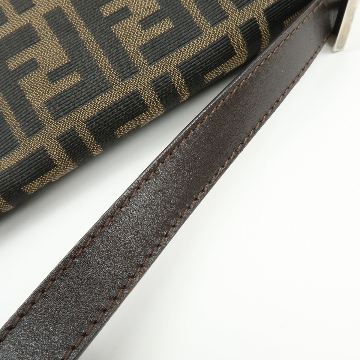 FENDI Mamma Baguette Zucca Canvas Leather Hand Bag Brown 26325