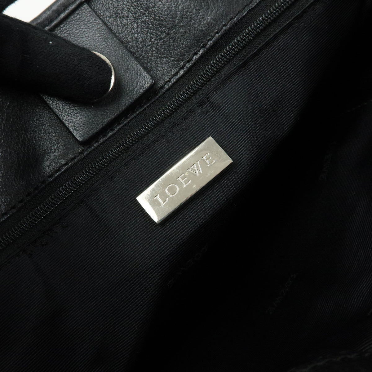 LOEWE Anagram Amazona Fusta Leather Tote Bag Hand Bag Black Silver