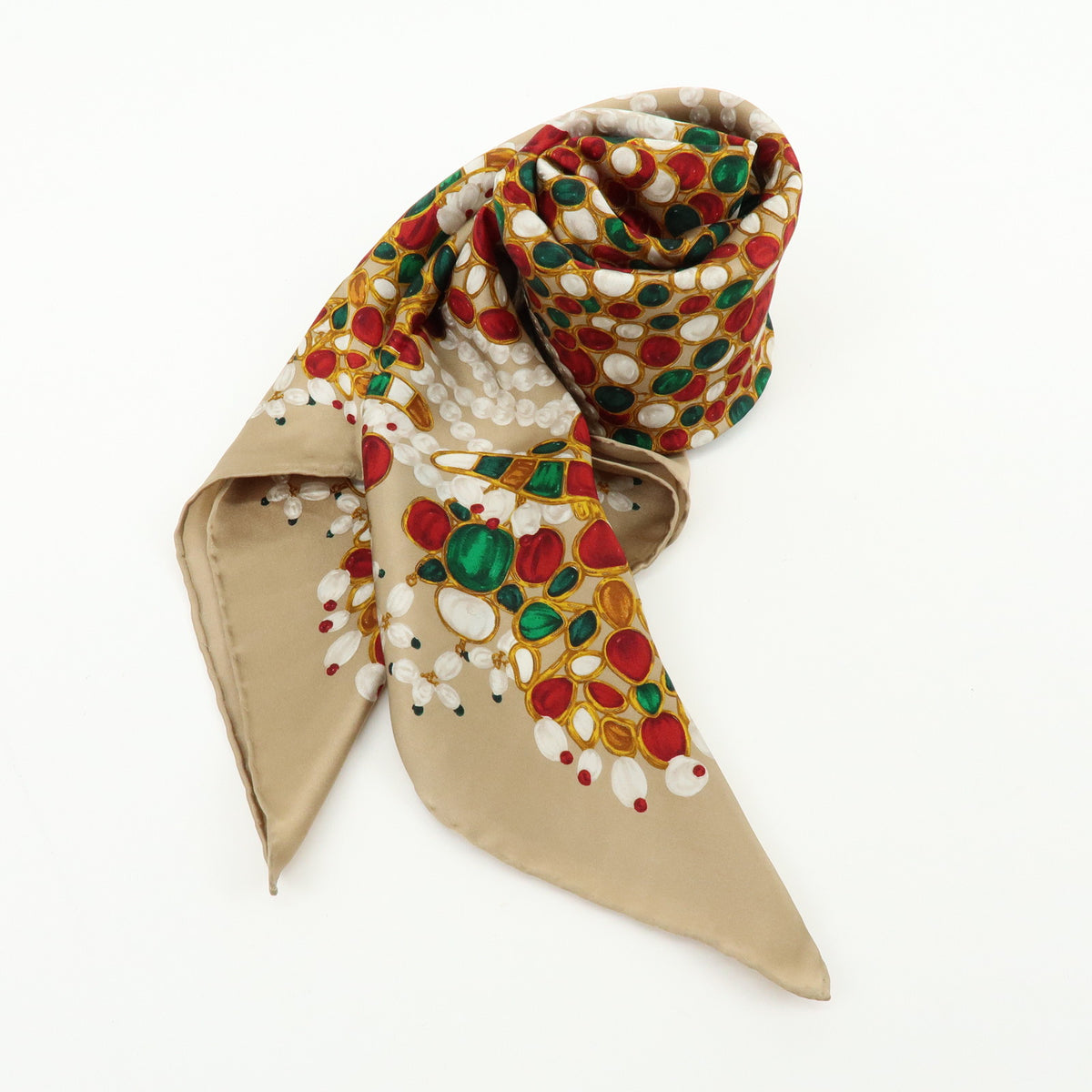 CHANEL COCO Mark Silk100% Jewelry Pattern Scarf Brown Red