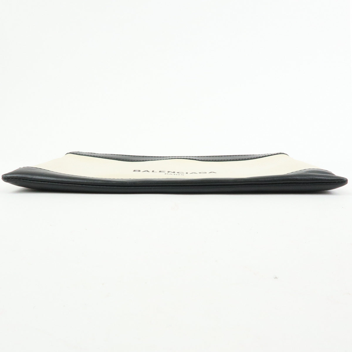 BALENCIAGA Navy Clip M Canvas Leather Clutch Bag Natural Black 373834