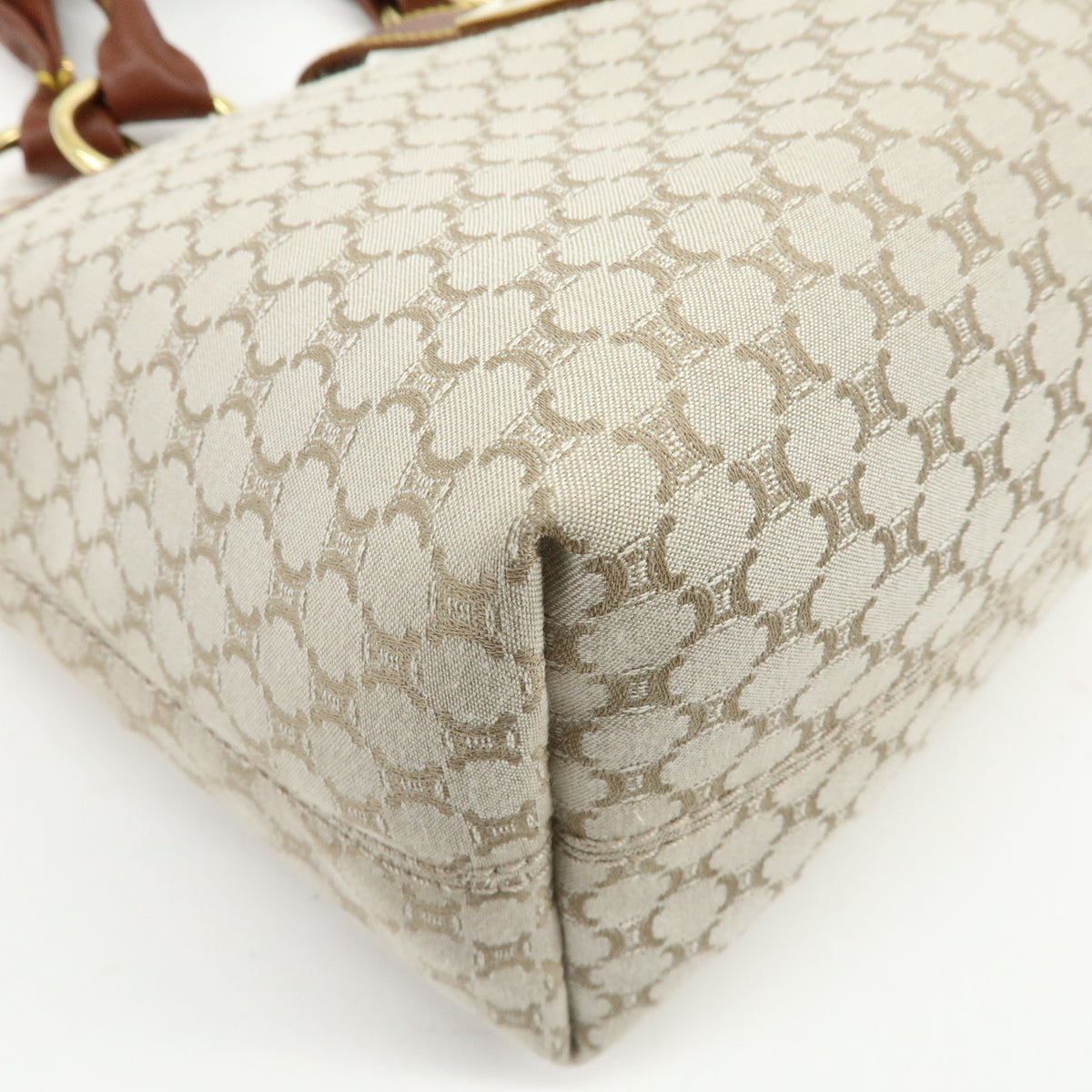 CELINE Macadam Canvas Leather Tote Bag Hand Bag Beige Brown