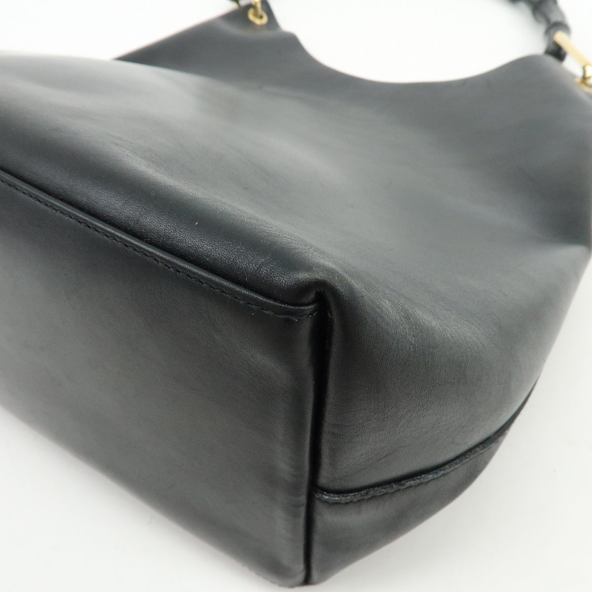 GUCCI Bamboo Leather Shoulder Bag Hand Bag  Black 001・2058