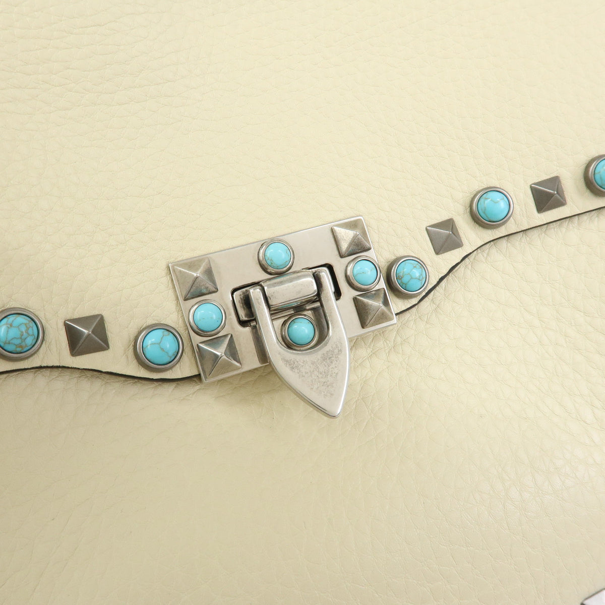 VALENTINO Rockstuds Rolling Guitar Strap Leather Shoulder Bag Ivory