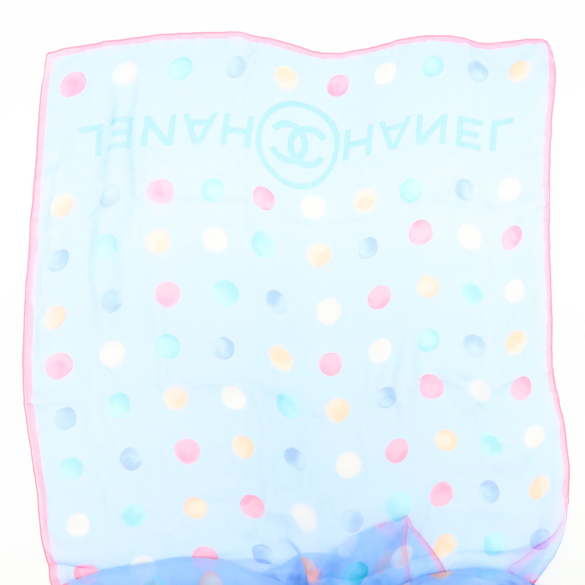 CHANEL Silk100% Dots Pattern Scarf Shawl Light Blue Pink