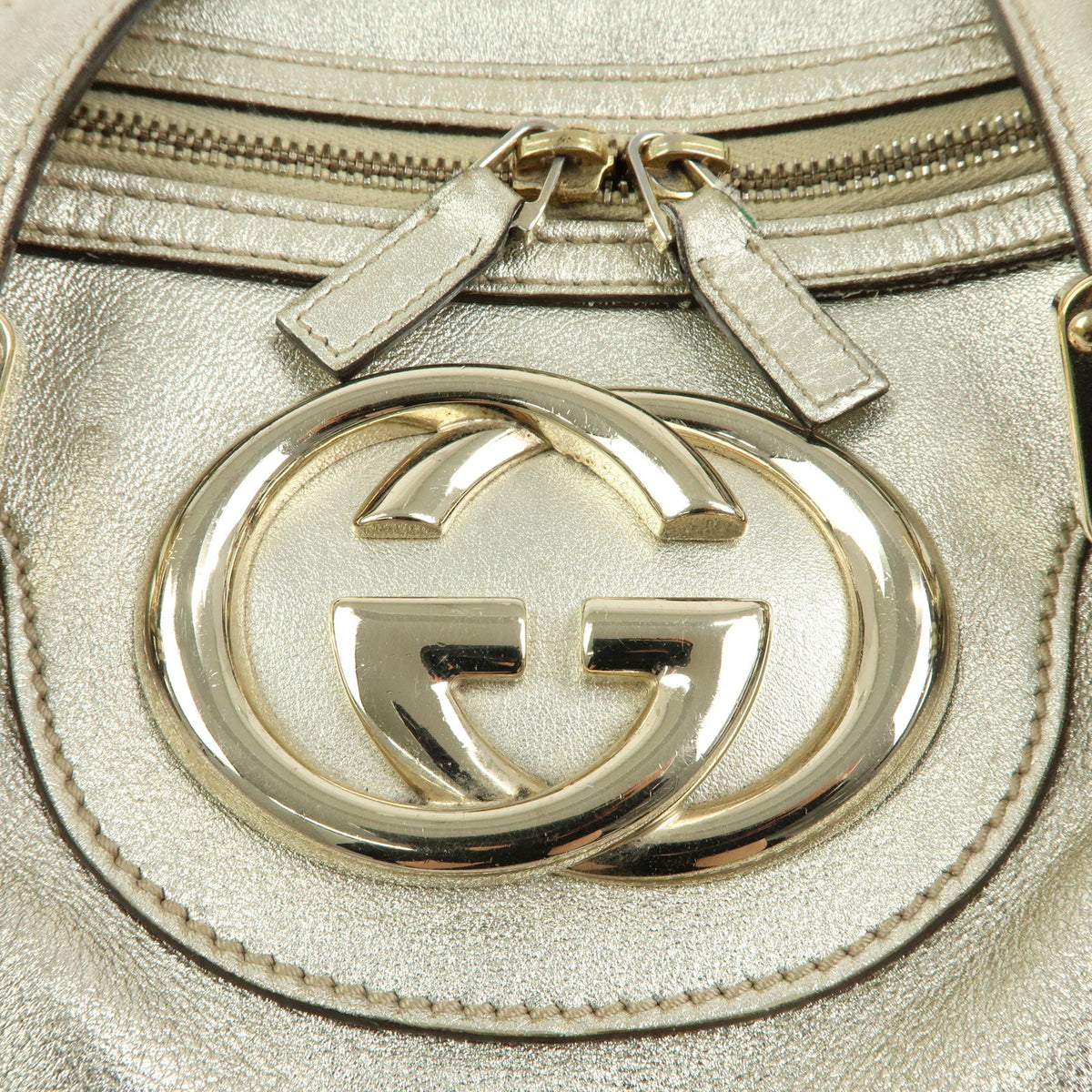 GUCCI Interlocking G Leather Mini Boston Bag Champagne Gold 170009