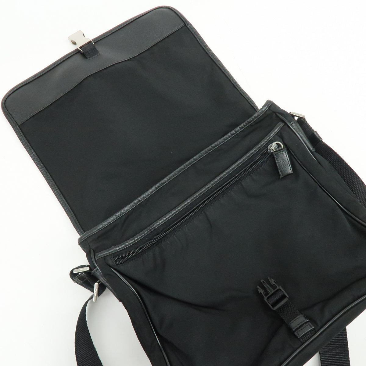 PRADA Triangle Logo Nylon Saffiano Leather Shoulder Bag Crossbody Bag
