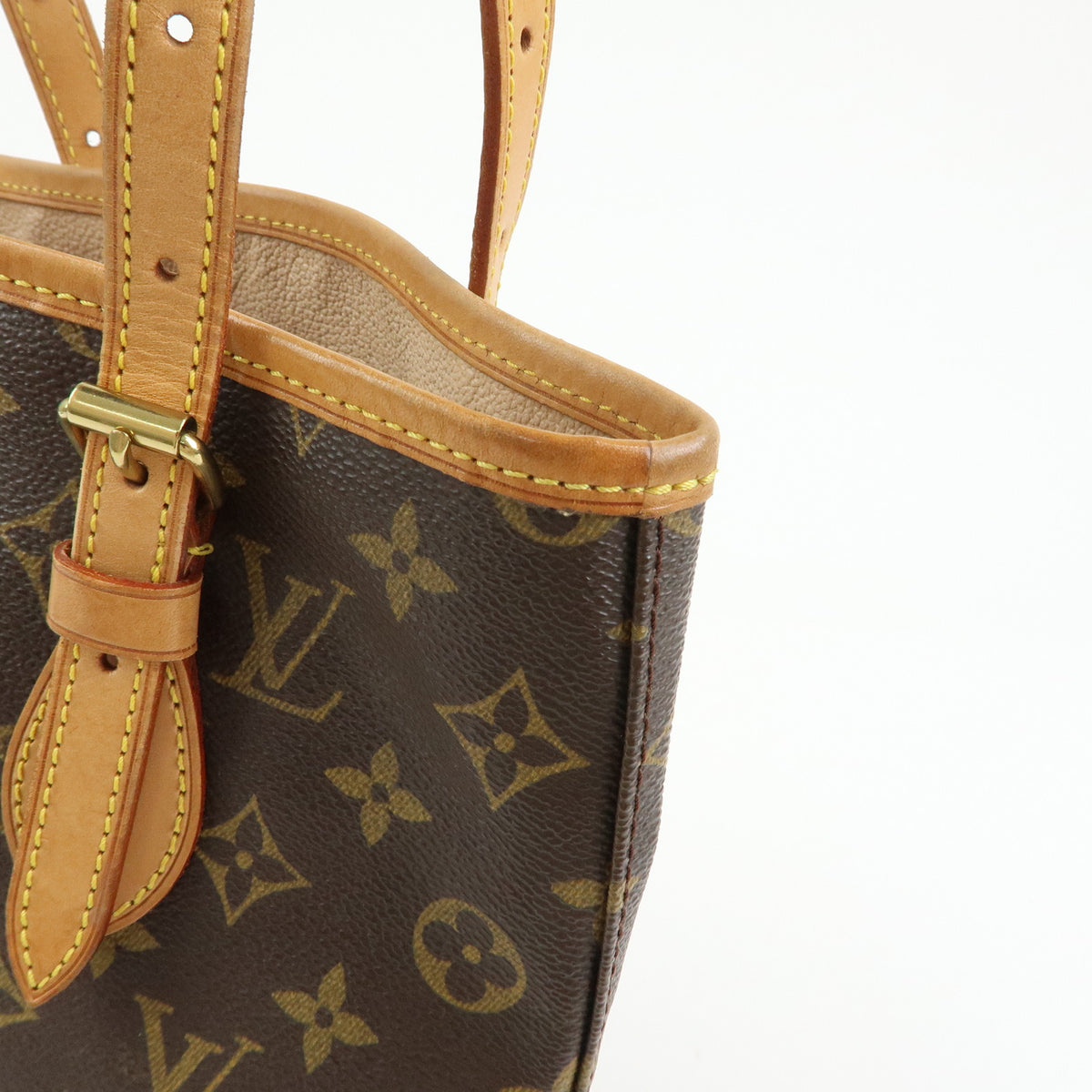 Louis Vuitton Monogram Canvas Leather Bucket PM Hand Bag Brown M42238