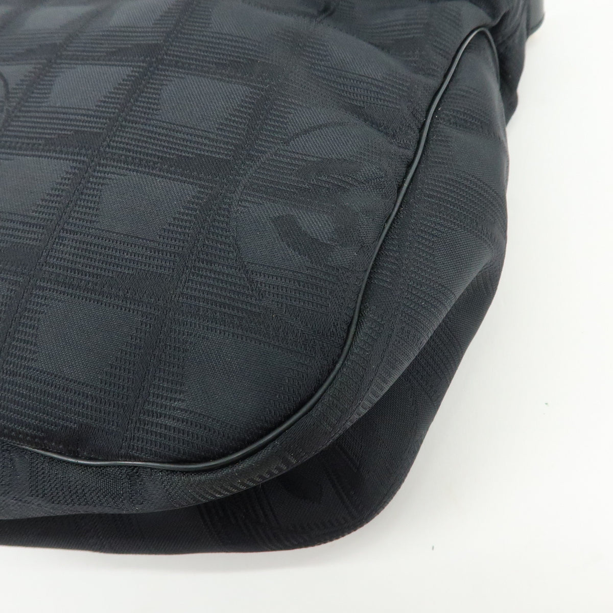 CHANEL New Travel Line Nylon Jacquard Leather Shoulder Bag Black