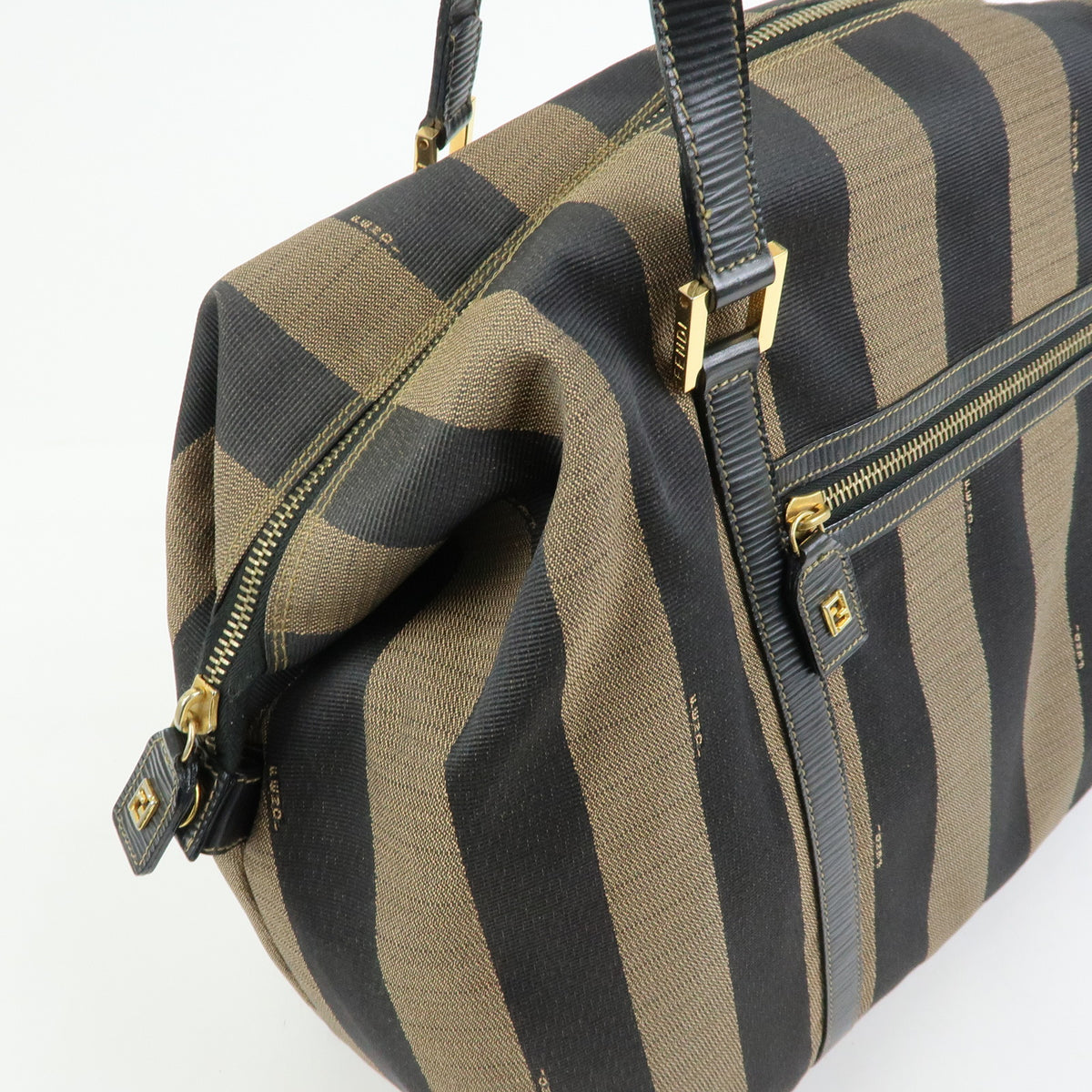 FENDI Pequin Jacquard Canvas Leather Tote Bag Brown Black 26323
