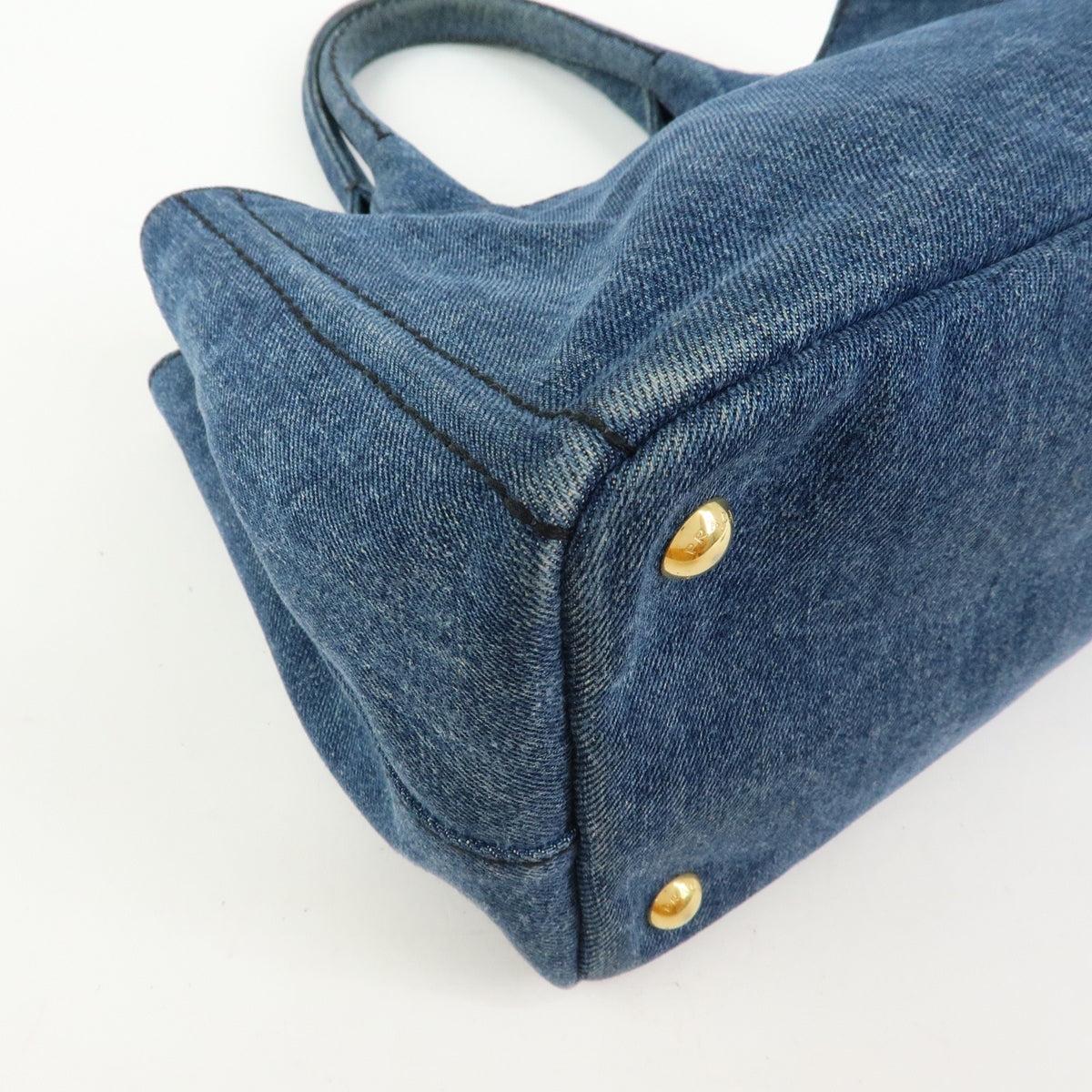 PRADA Triangle Logo Canapa Mini Denim 2Way Bag Hand Bag Blue 1BG439