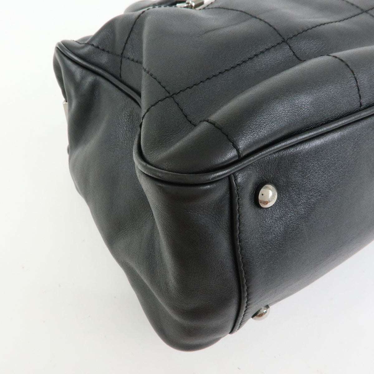 CHANEL Chocolate Bar Lamb Skin Mini Boston Bag Hand Bag Black A19989