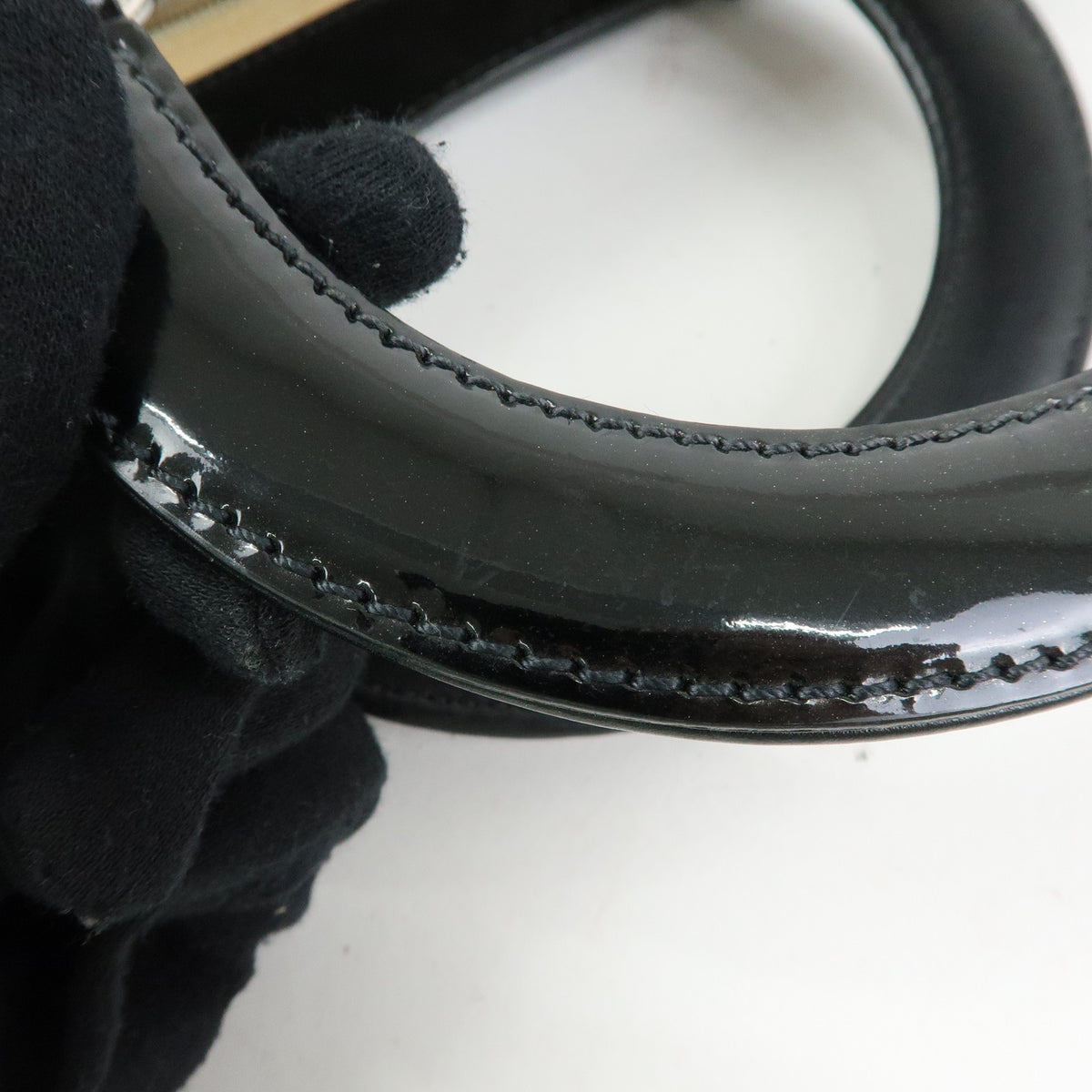 CHANEL COCO Mark Patent Leather Perforated Punching Hand Tote Bag Black