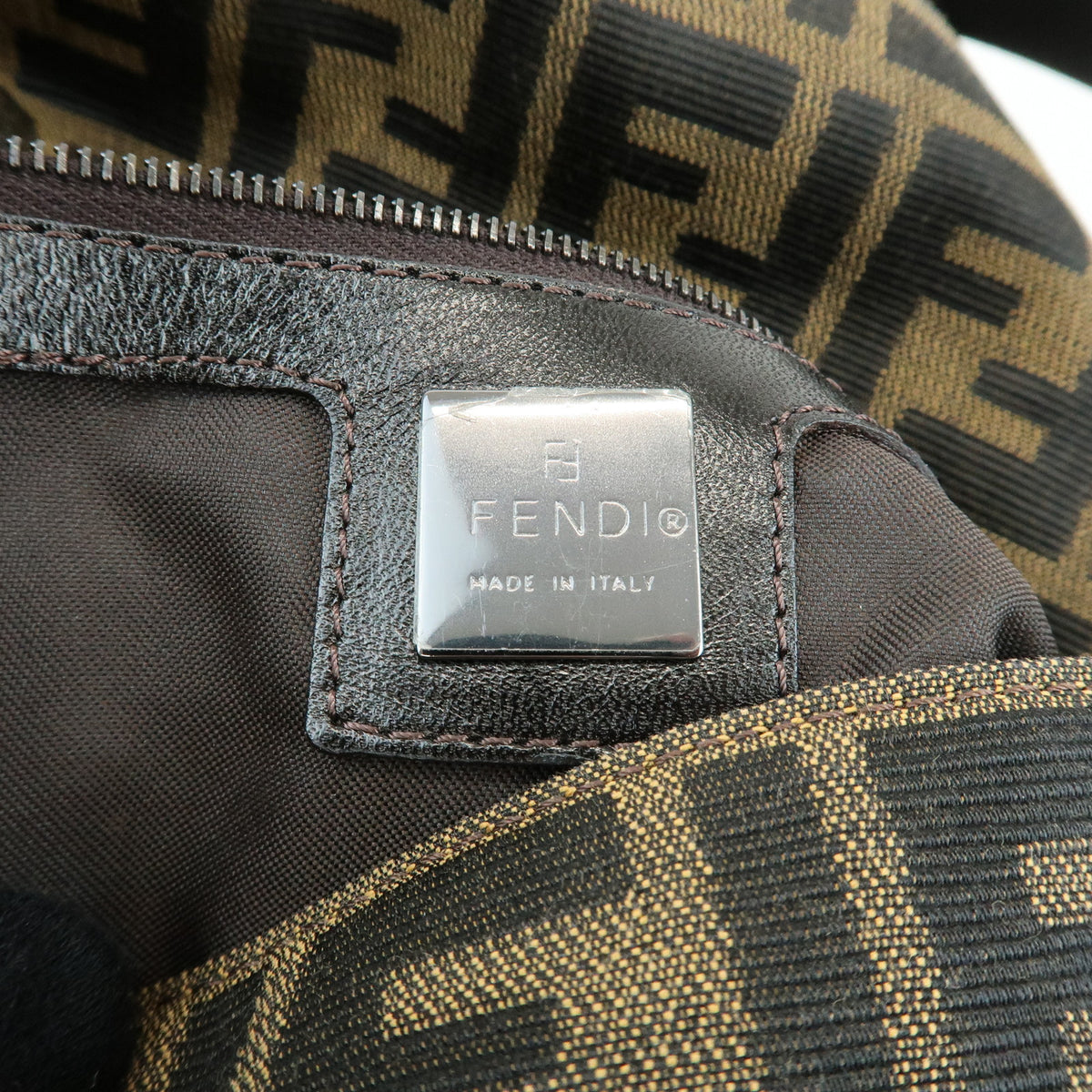 FENDI Mamma Baguette Zucca Canvas Leather Shoulder Bag Brown 8BR001