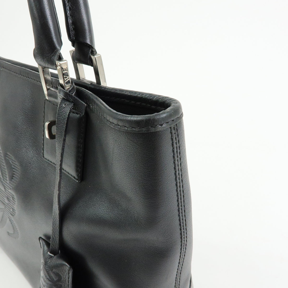 LOEWE Anagram Amazona Fusta Leather Tote Bag Hand Bag Black Silver