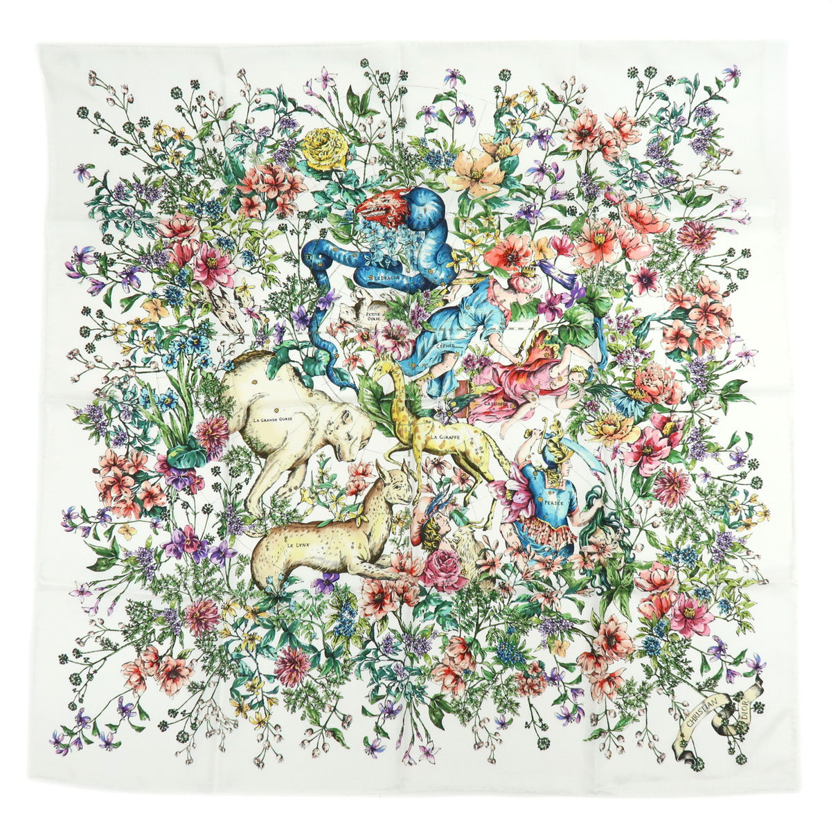 Christian Dior Silk 100% Pietro Ruffo Scarf Shawl White Multicolor
