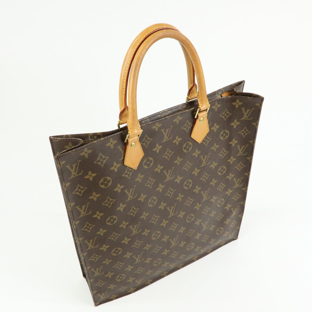 Louis Vuitton Monogram Sac Plat Tote Bag Hand Bag Brown M51140
