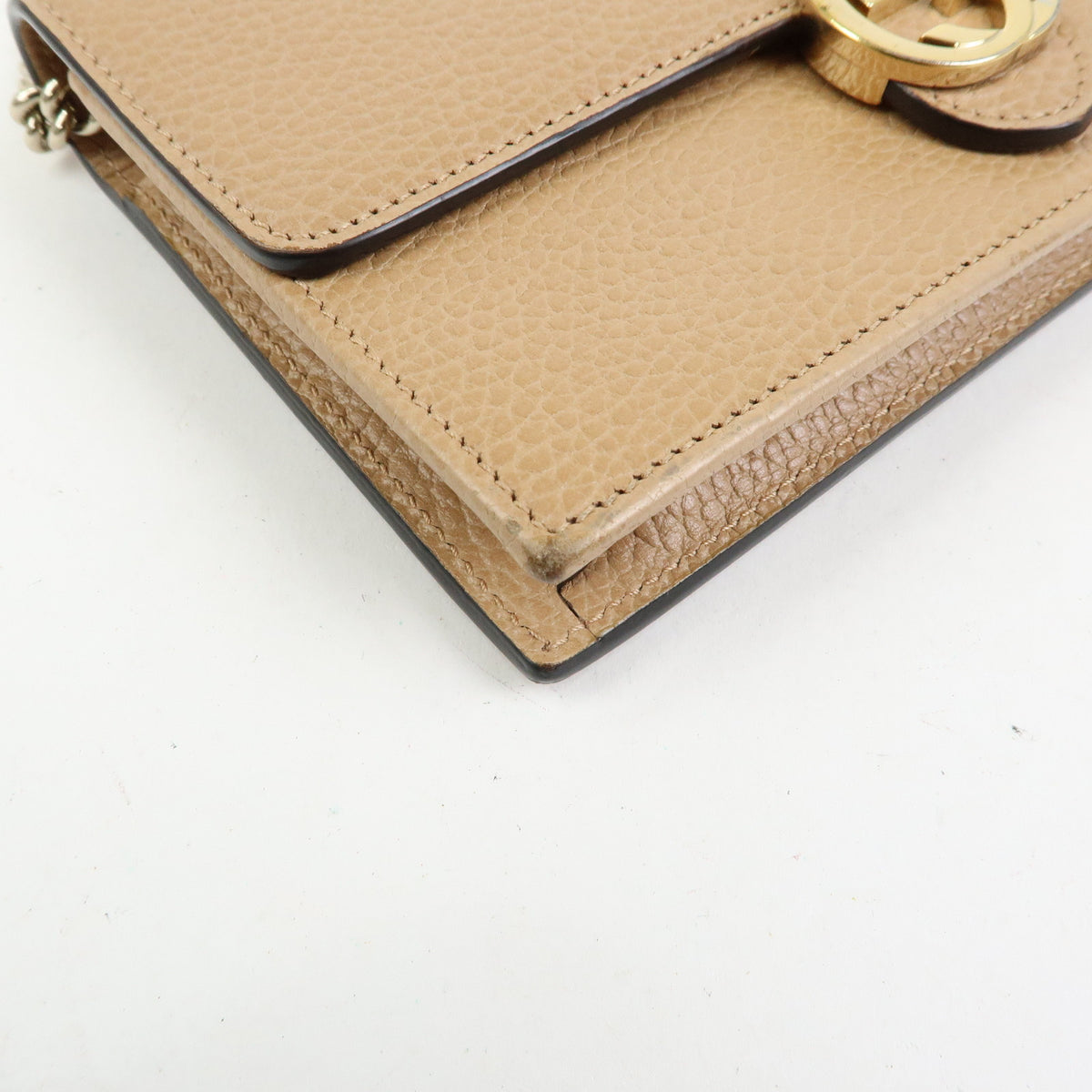 GUCCI Interlocking G Leather Chain Wallet Shoulder Bag Beige 510314