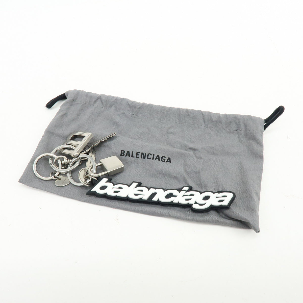 BALENCIAGA Kit Rubber Brass Bag Charm Key Chain Black White