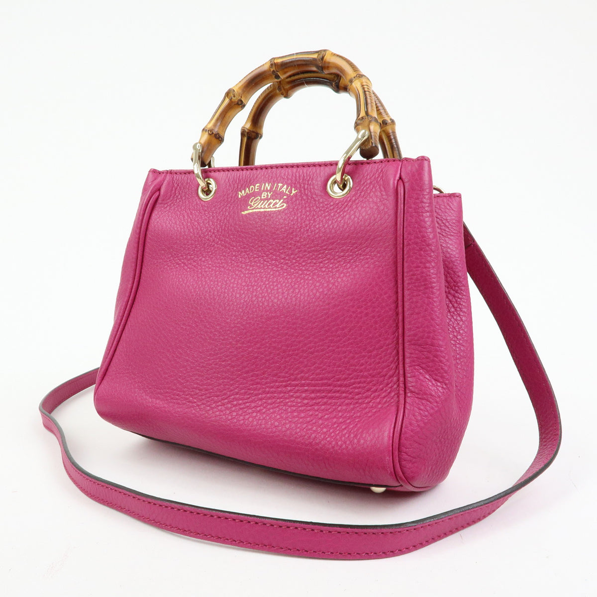 GUCCI Bamboo Mini Shopper Leather 2Way Bag Hand Bag Pink Purple 368823