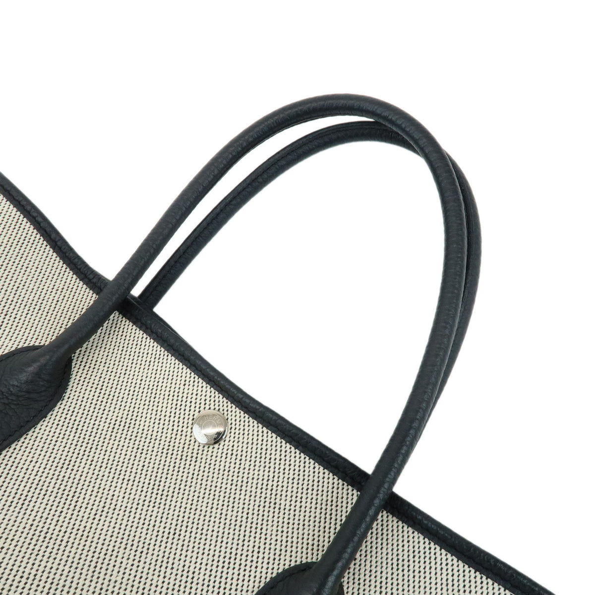 HERMES Garden Party PM Toile Twill H Tote BagT Stamped Ecru Black