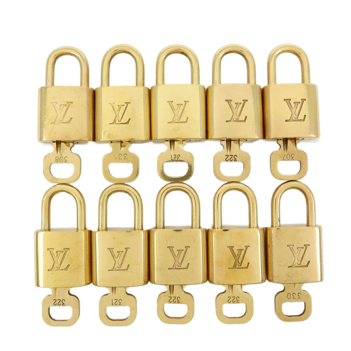 Louis Vuitton Lot of 10 Metal Lock & Key Cadena Key Lock Gold