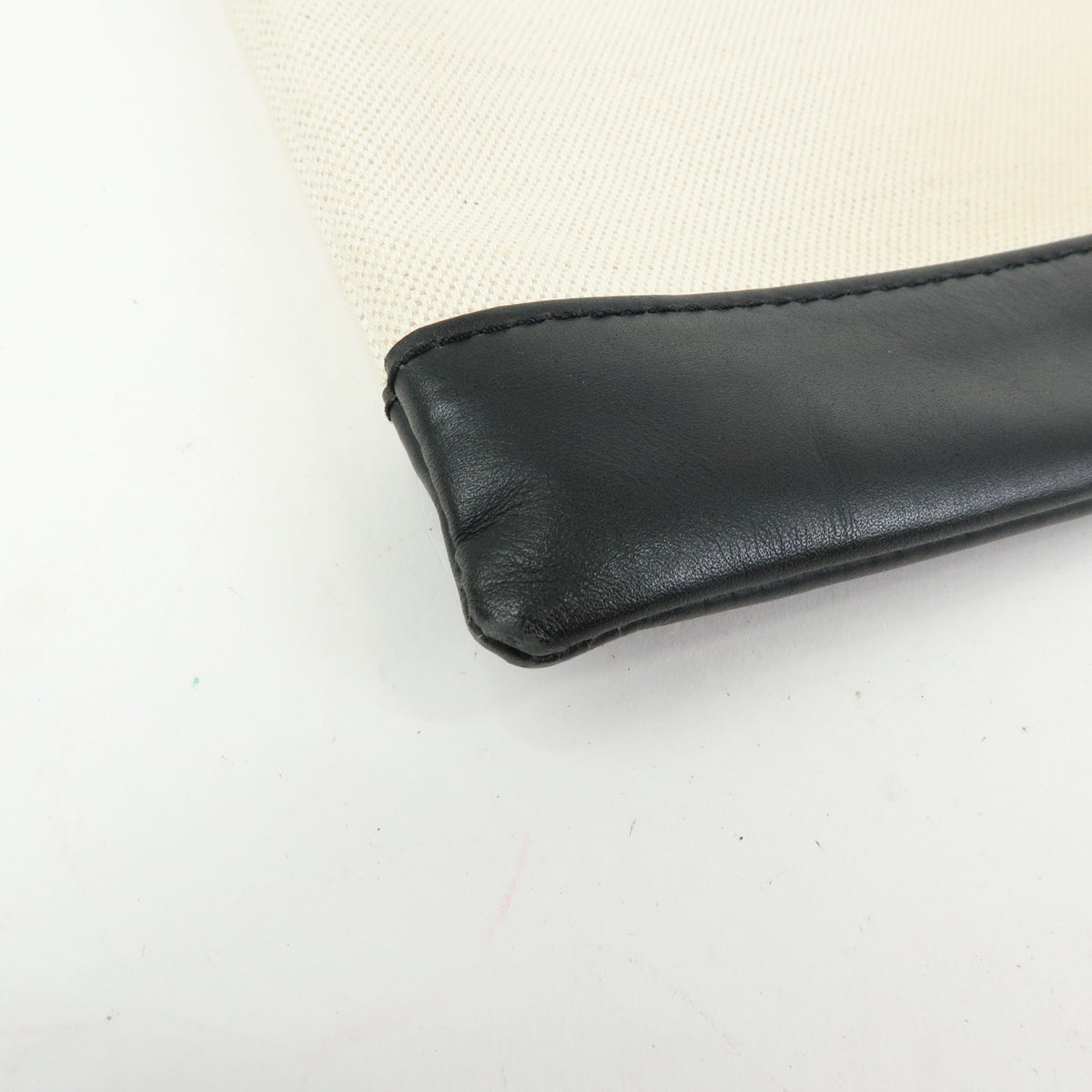 BALENCIAGA Navy Clip M Canvas Leather Clutch Bag Natural Black 373834