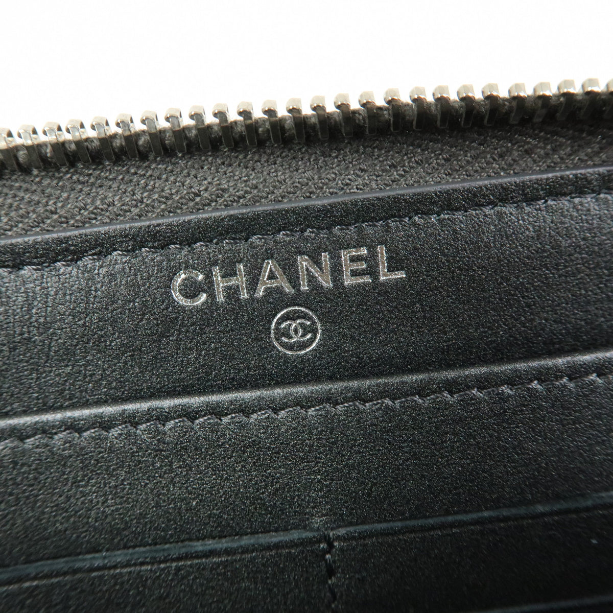 CHANEL Camellia COCO Mark Calf Leather Round Zippy Wallet Grey A82281
