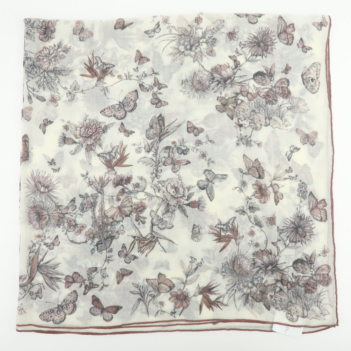 Christian Dior Cashmere 100% Scarf Butterfly Floral White Pink Black