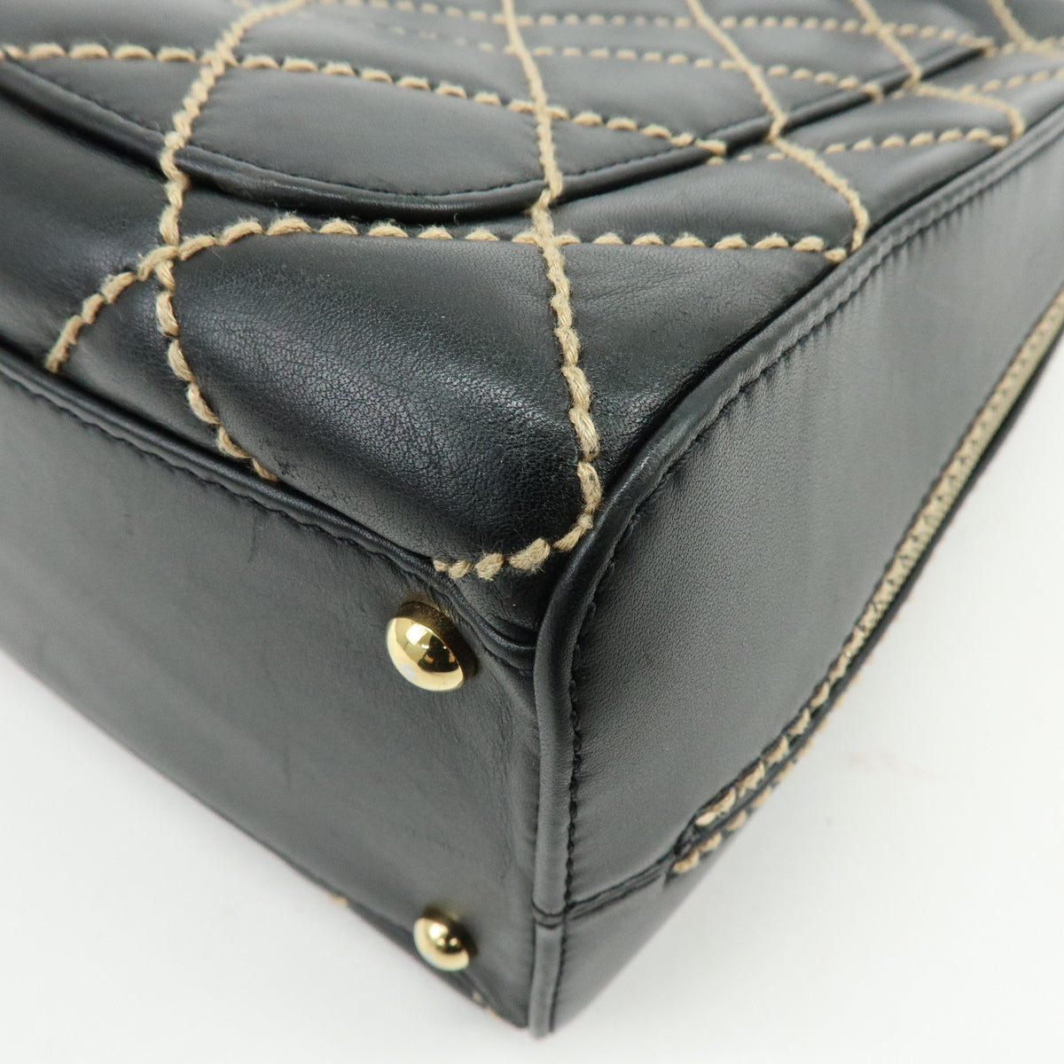 CHANEL Wild Stitch COCO Mark Calf Skin Hand Bag Black A14693