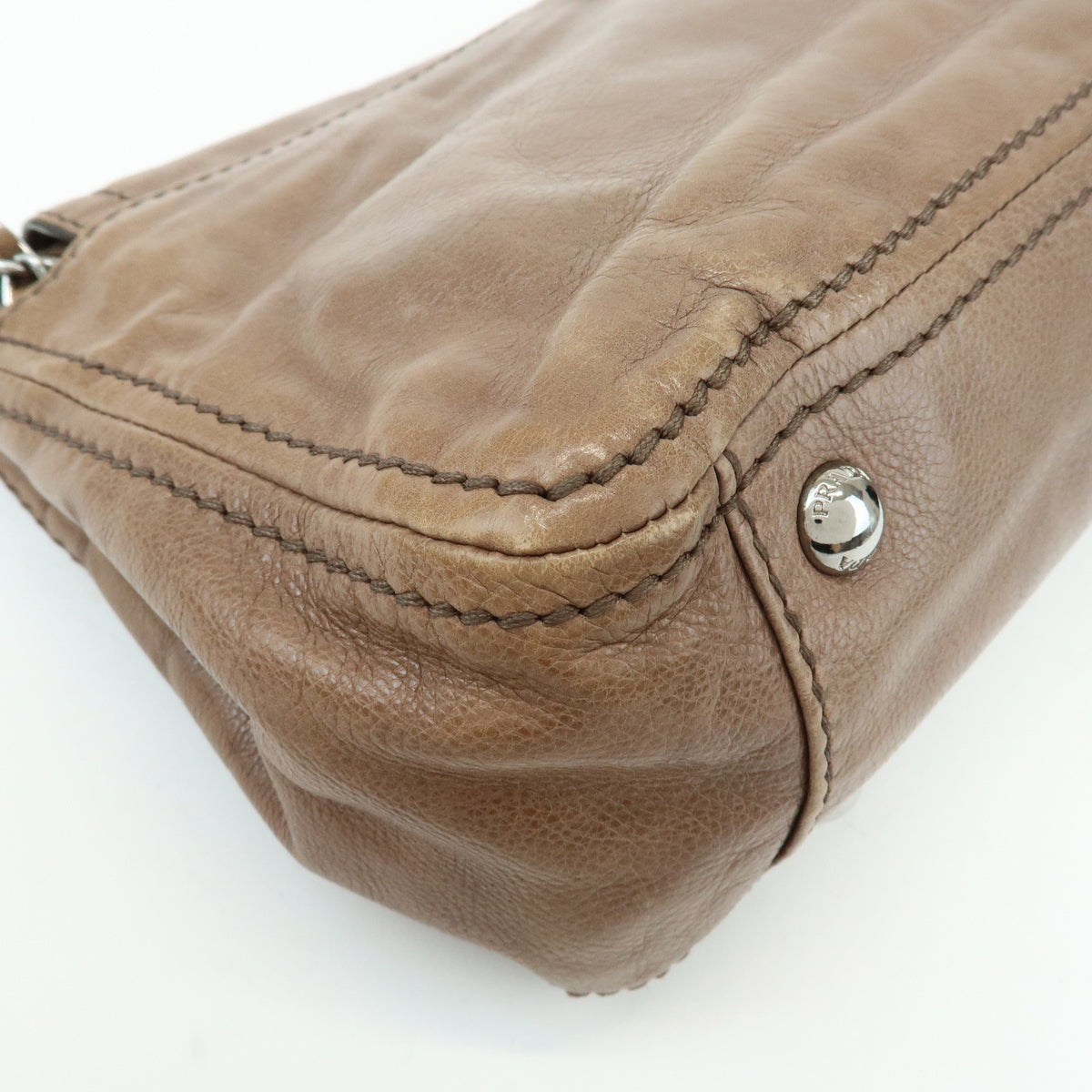 PRADA Front Flap Leather Chain Shoulder Bag Hand Bag Brown B4659C