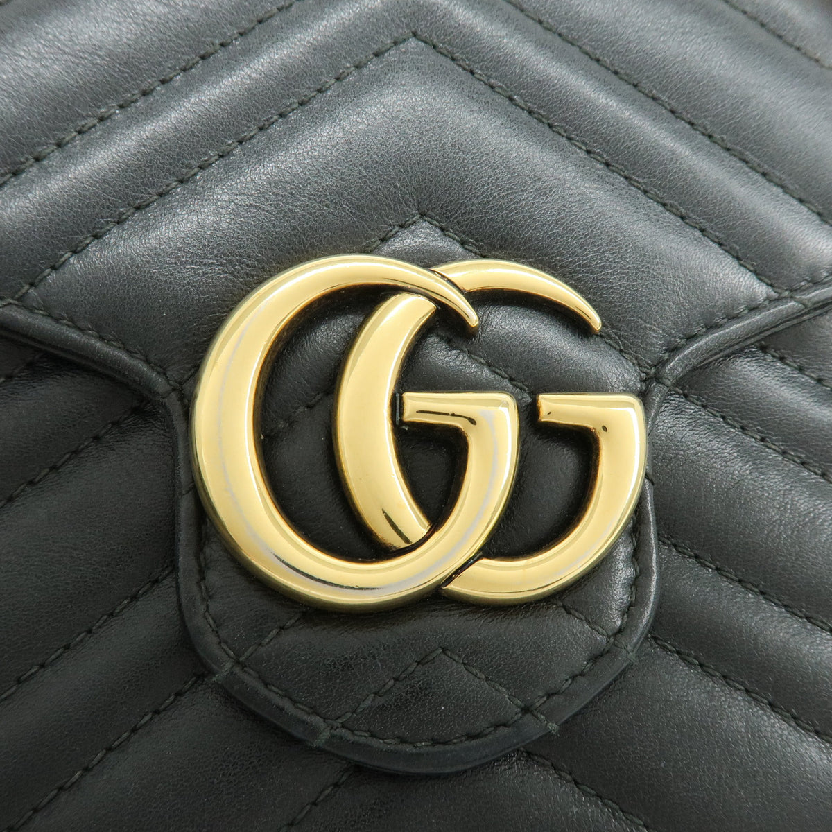 GUCCI GG Marmont Double G Leather Chain Shoulder Bag Black 474575