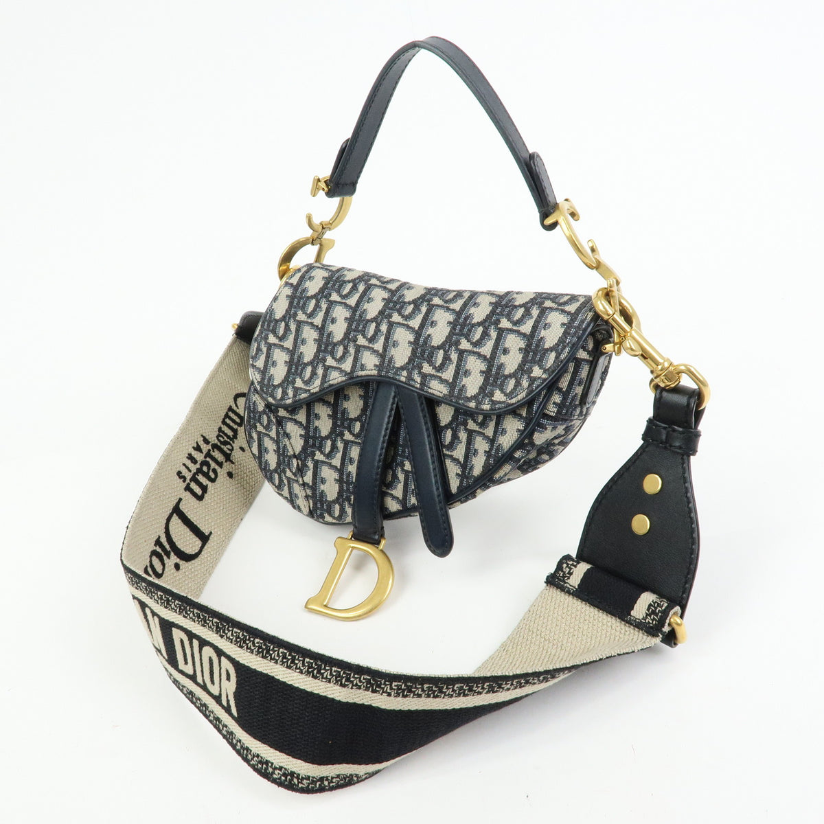 Christian Dior Trotter Saddle Jacquard Canvas Leather 2Way Bag Hand Bag
