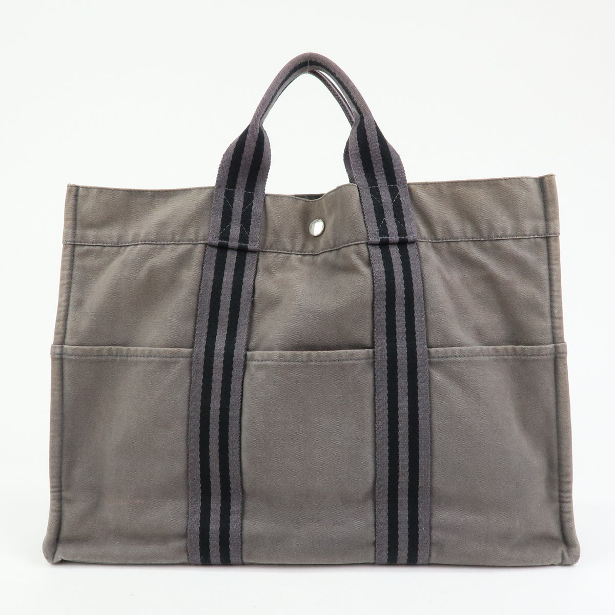 HERMES Herline Fourre Tout MM Canvas Tote Bag Grey Black