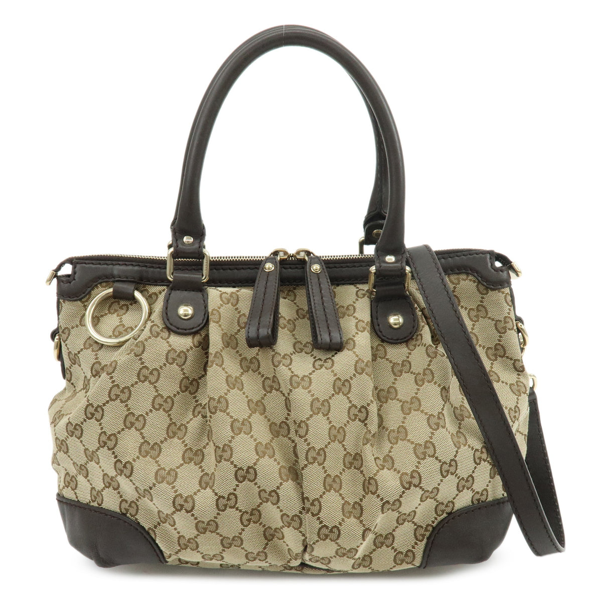 GUCCI Sukey Diamante GG Canvas Leather 2Way Bag Beige Brown 247902