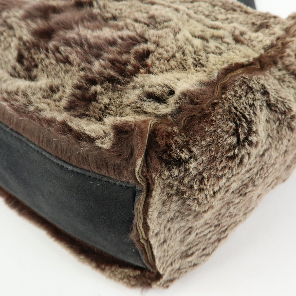 CHANEL COCO Mark Lapin Suede Fur Hand Bag Tote Bag Brown