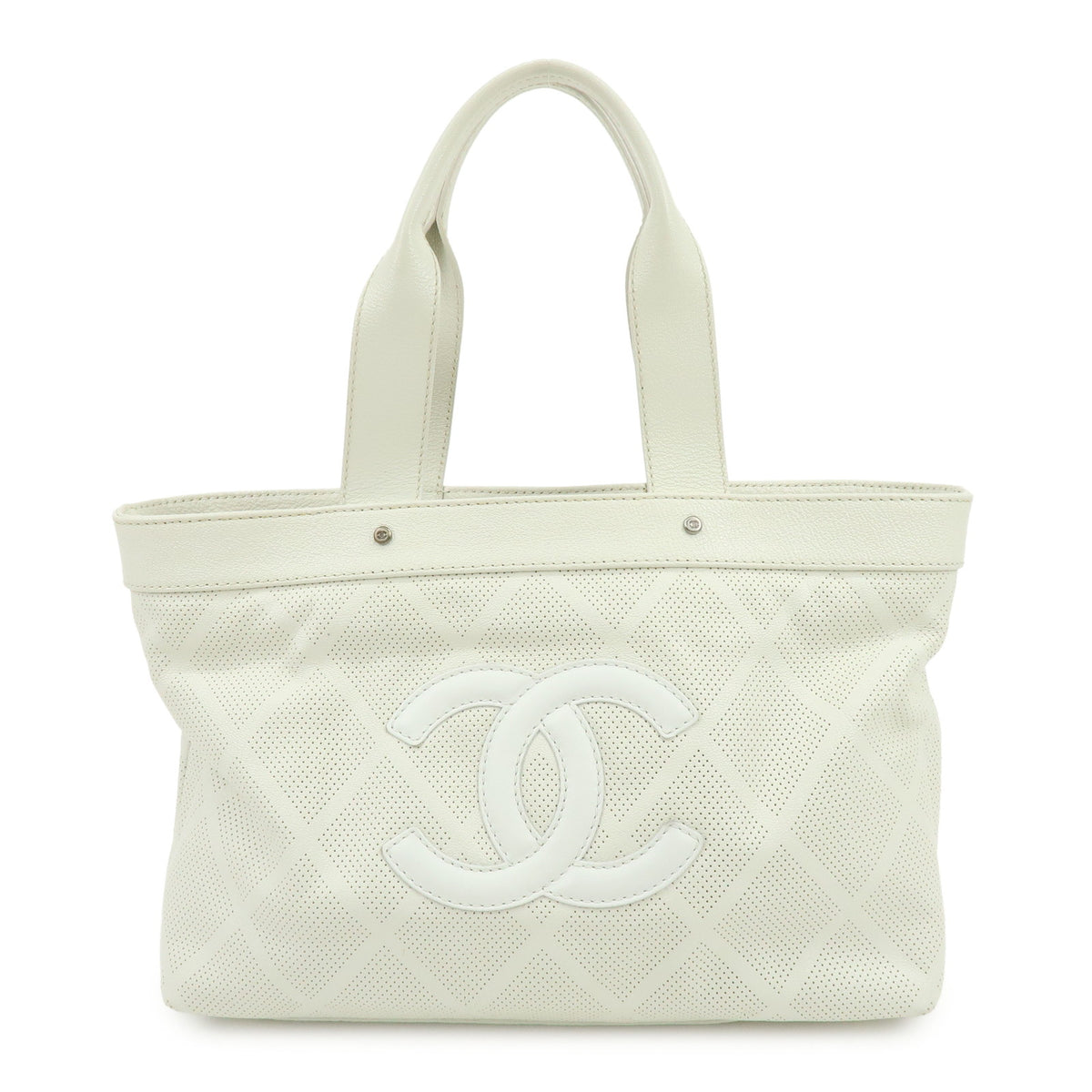 CHANEL COCO Mark Leather Perforated Shoulder Bag Hand Bag White