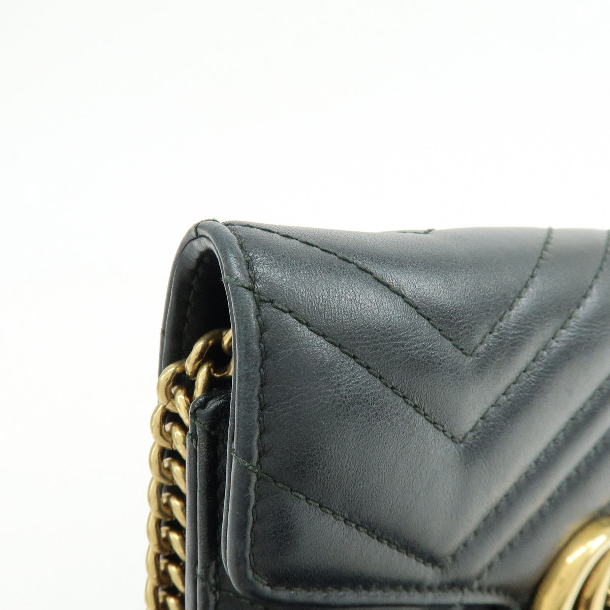 GUCCI GG Marmont Double G Leather Chain Shoulder Bag Black 474575