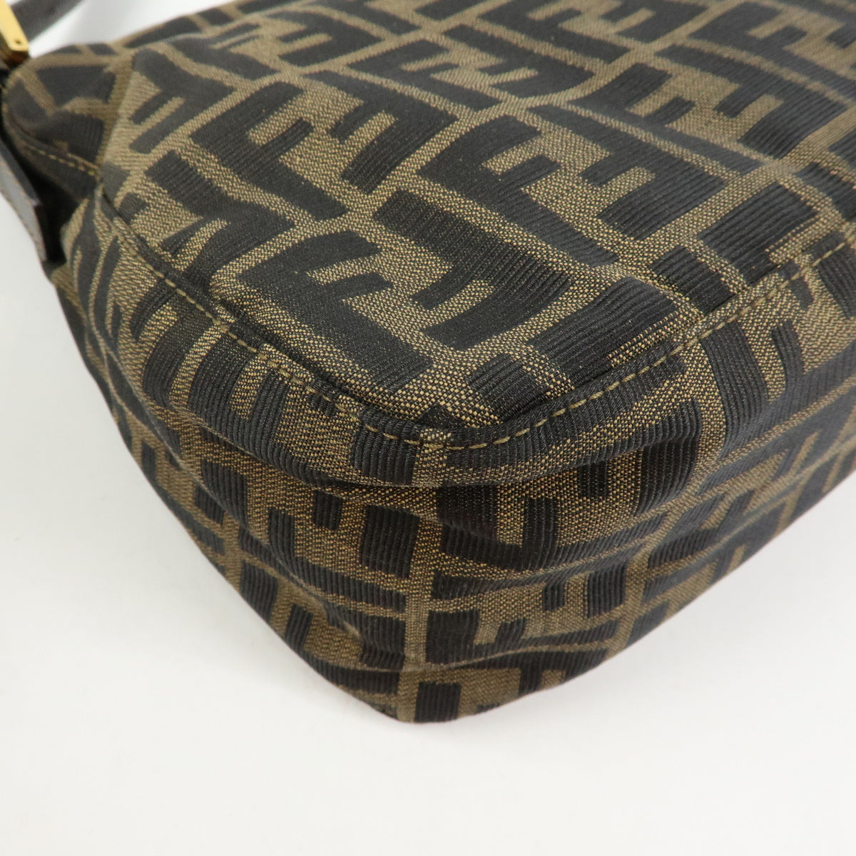 FENDI Zucca Mamma Baguette Canvas Leather Shoulder Bag Brown Gold 26325