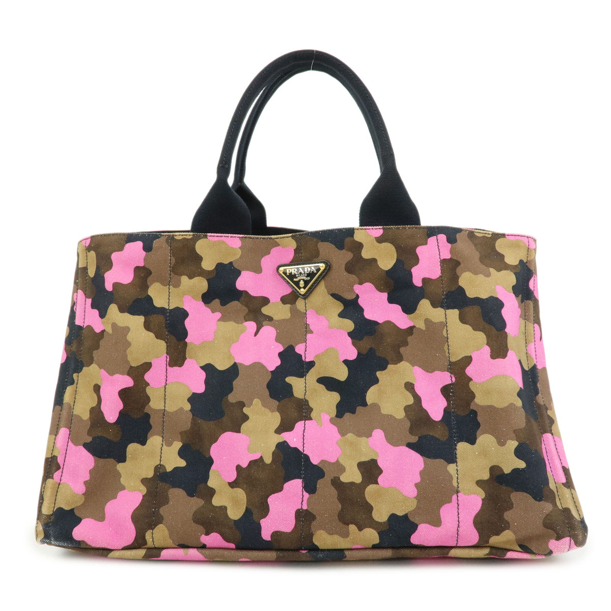 PRADA Triangle Logo Canapa Canvas Tote Bag Camouflage Khaki PInk BN2020