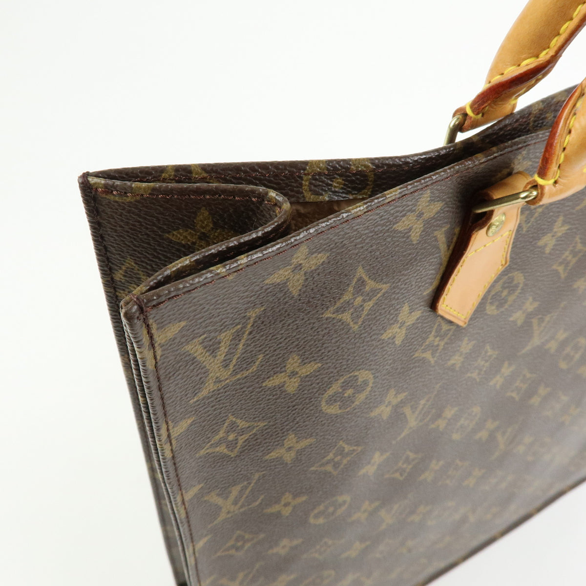 Louis Vuitton Monogram Sac Plat Tote Bag Hand Bag Brown M51140