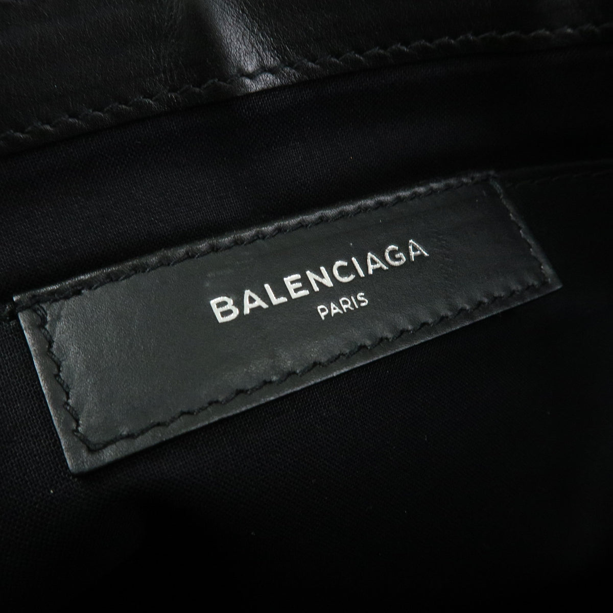 BALENCIAGA Navy Clip M Canvas Leather Clutch Bag Natural Black 373834