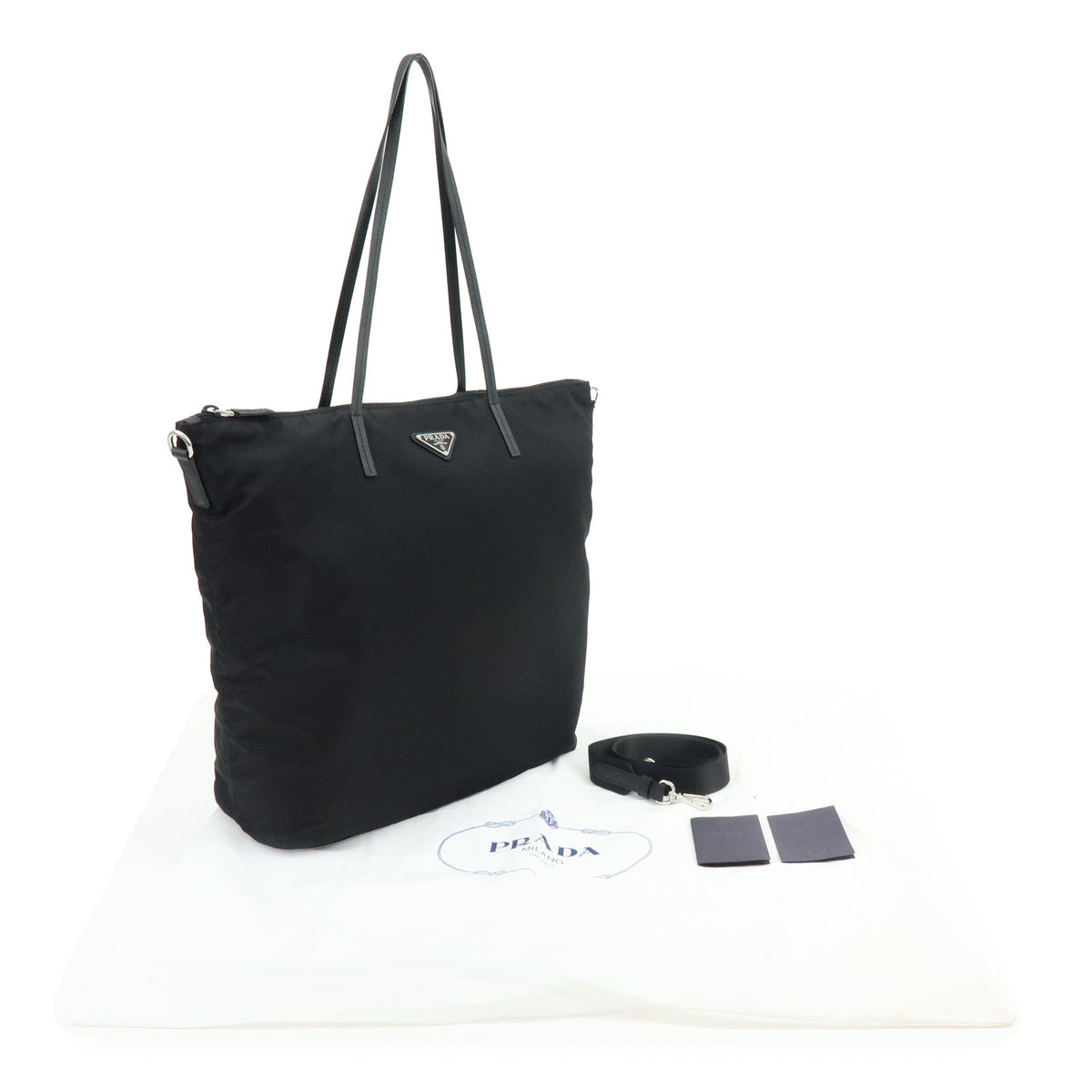 PRADA Triangle Logo Nylon Saffiano Leather 2Way Hand Bag Black 1BG189
